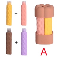 Brown Combination Travel Silicone Refillable Bottles Set - 4-in-1 Portable Containers for Shampoo and Shower Gel, TPR+PE Material, Compact and Leak-Pr