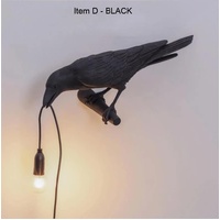 Black Bird Right Wall Lamp Nordic Resin Bird Wall Lamp - Creative Animal Bedside Decorative USB Night Light, Stylish Bird Perched Lamp for Bedroom and