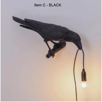 Black Bird Left Wall Lamp Nordic Resin Bird Wall Lamp - Creative Animal Bedside Decorative USB Night Light, Stylish Bird Perched Lamp for Bedroom and 