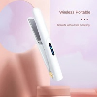 White Portable Mini Wireless Hair Straightener - USB Rechargeable, 2-in-1 Curling &amp; Straightening Iron, Adjustable 3-Temperature Settings , 20s Fast H