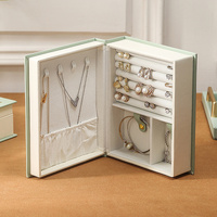 Light Green Creative PU Jewelry Storage Book - Magnetic Closure Organizer for Earrings, Rings, and Necklaces(The Jewelry is a prop for the photo shoot