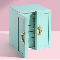 Light Blue Elegant 5-Layer Large Capacity Jewelry Storage Box with Dual Opening Doors - Perfect for Organizing Necklaces, Rings, Earrings, and More(Je