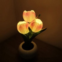 Orange Flowers USB Tulip Night Light - Bedroom Decor Table Lamp with PU Flowers &amp; Ceramic Pot, Perfect Gift for Family &amp; Friends