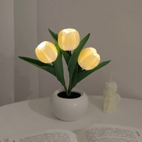 Yellow Flowers USB Tulip Night Light - Bedroom Decor Table Lamp with PU Flowers &amp; Ceramic Pot, Perfect Gift for Family &amp; Friends
