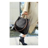 Black Elegant Embossed PU Leather Tote Bag for Women - Large Capacity Handbag with Inner Pouch