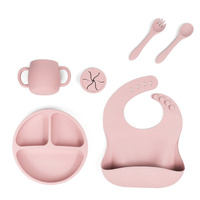 Pink 1525# Silicone Baby Feeding Set - Suction Plate, Bib, Cup &amp; Utensils | BPA-Free Baby Tableware