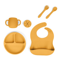 Yellow 1183# Silicone Baby Feeding Set - Suction Plate, Bib, Cup &amp; Utensils | BPA-Free Baby Tableware