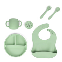 Green 095# Silicone Baby Feeding Set - Suction Plate, Bib, Cup &amp; Utensils | BPA-Free Baby Tableware