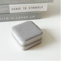 2PCS Gray Portable Travel Jewelry Box with Mirror and Compartments
