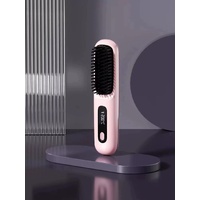 Pink Wireless Hair Straightening Brush - Compact and Rechargeable Styling Tool