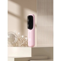 Pink Rechargeable Wireless Hair Straightening Brush - Sleek and Portable Styling Tool