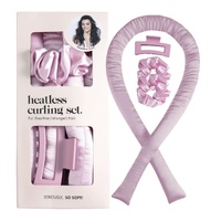 5PCS Peach Pink Heatless Hair Curling Set with Scrunchie and Hair Clip - Silk Curling Ribbon