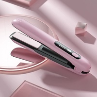 Pink Wireless Rechargeable Hair Straightener with 5000mAh Battery - Portable Design &amp; Adjustable Temperature