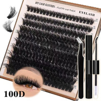 3 PCS DIY Lash Clusters Kit - 100D Fluffy &amp; Thick False Eyelashes with Adhesive and Tools