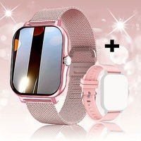Steel Bracelet With Silicone Strap Pink Smart Fitness Watch with Large Display - 24 Sport Modes, Heart Rate Monitor &amp; More