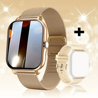 Steel Bracelet With Silicone Strap Gold Smart Fitness Watch with Large Display - 24 Sport Modes, Heart Rate Monitor &amp; More