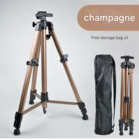 Champagne Lightweight Adjustable Aluminum Camera Tripod with Carry Bag - Professional Photography Stand