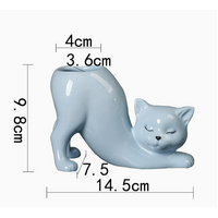 2 PCS Blue Cute Cat Ceramic Flower Pot - Decorative Succulent Planter for Home and Office