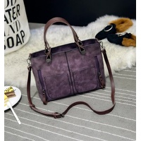 Purple Women&#39;s Classic PU Leather Tote Bag with Double Handles - Multi-Pocket Shoulder Bag in Black