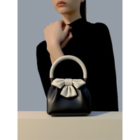 Black and white Elegant Women&#39;s Two-Tone Bowknot Bucket Handbag - Stylish and Lightweight