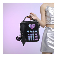 Black Sweet Girl Creative Crossbody Bag with Telephone Design, PU Material, Lightweight and Unique
