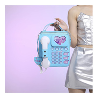 Blue Sweet Girl Creative Crossbody Bag with Telephone Design, PU Material, Lightweight and Unique