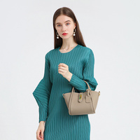 Beige Genuine Leather Women&#39;s Handbag - Stylish Bucket Bag with Top Handle and Crossbody Strap