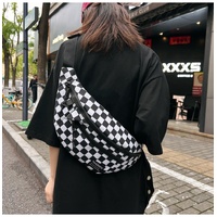 Black and White Check Trendy Checkered Crossbody Bag - Color-Block Chest Bag for Men and Women, Lightweight Nylon Waist Bag