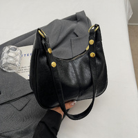 Black Vintage PU Leather Shoulder Bag - Women&#39;s Simple and Stylish Tote Bag for Commuting and Casual Use