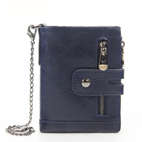 Dark Blue Genuine Leather Tri-Fold Wallet - Fashionable Multi-Card Men&#39;s and Women&#39;s Wallet