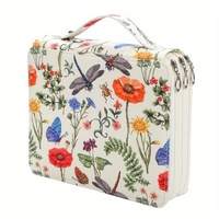 White Background + Dragonfly Pattern 124-Slot Large Capacity Zippered Pencil Case - Triple-Layer Oxford Fabric Organizer for Colored Pencils, Art Supp