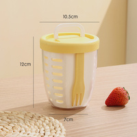 2 Pcs Yellow Portable Leakproof Fruit and Salad Storage Box with Draining Function, Sealed Fresh-Keeping Bento Lunch Box with Fork, AS+PP+Silicone Mat