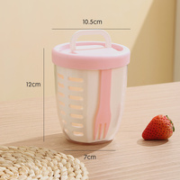 2 Pcs Pink Portable Leakproof Fruit and Salad Storage Box with Draining Function, Sealed Fresh-Keeping Bento Lunch Box with Fork, AS+PP+Silicone Mater