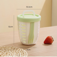 2 Pcs Green Portable Leakproof Fruit and Salad Storage Box with Draining Function, Sealed Fresh-Keeping Bento Lunch Box with Fork, AS+PP+Silicone Mate