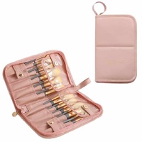 Pink Portable Shell Makeup Brush Storage Bag - Multi-Functional PU Cosmetic Organizer with Button Closure, Convertible to Stand Design(Make-up brushes