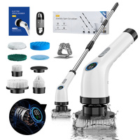 Black and white 9-in-1 Cordless Electric Cleaning Brush with Rechargeable Battery and Extendable Handle, Multi-Function Scrubber for Kitchen, Bathroom