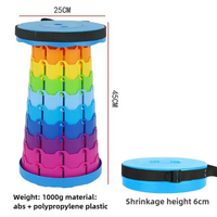 Rainbow Color Stitching Blue Portable Outdoor Telescopic Folding Stool with 100 Weight-Bearing Buckles, Lightweight and Compact Design, Perfect for Fi
