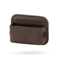 Coffee PU Leather Car Storage Organizer with Dual Charging Holes and Inner Mesh Pocket, Multi-functional Door Handle Hanging Bag for Phones and Access