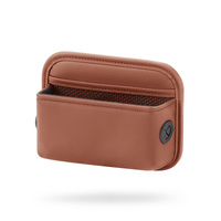 Brown PU Leather Car Storage Organizer with Dual Charging Holes and Inner Mesh Pocket, Multi-functional Door Handle Hanging Bag for Phones and Accesso