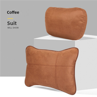 Brown Luxury Eco-Friendly Suede Car Headrest and Lumbar Cushion Set – Ergonomic Support, All-Season Comfort, Adjustable Straps, and Durable Design for