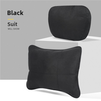 Black Luxury Eco-Friendly Suede Car Headrest and Lumbar Cushion Set - Ergonomic Support, All-Season Comfort, Adjustable Straps, and Durable Design for