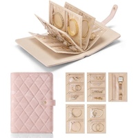 1 Piece Pink Luxury Leather Loose-Leaf Jewelry Organizer - Portable Large-Capacity Storage Book for Earrings and Necklaces(Jewellery is a shooting pro