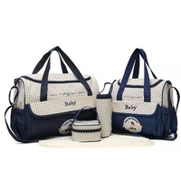 Dark Blue 5-Piece Mommy Bag Set - Large Capacity Diaper Bags for Baby Travel, Tote and Shoulder Bags with Insulated Bottle Holder and Snack Bag