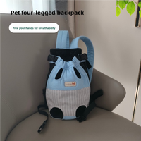 Size M Blue-Gray Patchwork Pet Backpack Dog Carrier Cat Travel Bag - Breathable, Portable &amp; Hands-Free Four-Leg Design