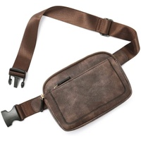 Coffee Adjustable Waterproof PU Leather Waist Bag - Stylish Crossbody Belt Bag for Men &amp; Women