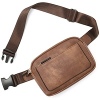 Brown Adjustable Waterproof PU Leather Waist Bag - Stylish Crossbody Belt Bag for Men &amp; Women