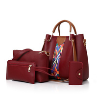 Red Elegant 4-Piece Women&#39;s Handbag Set - Stylish PU Leather Tote, Shoulder Bag, Clutch, and Wallet for Every Occasion