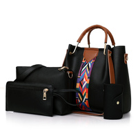 Black Elegant 4-Piece Women&#39;s Handbag Set - Stylish PU Leather Tote, Shoulder Bag, Clutch, and Wallet for Every Occasion