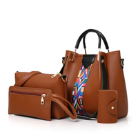 Brown Elegant 4-Piece Women&#39;s Handbag Set - Stylish PU Leather Tote, Shoulder Bag, Clutch, and Wallet for Every Occasion