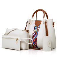 Off-White Elegant 4-Piece Women&#39;s Handbag Set - Stylish PU Leather Tote, Shoulder Bag, Clutch, and Wallet for Every Occasion
